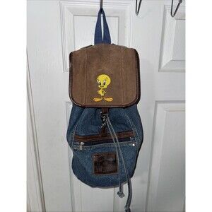 VINTAGE 1999 Jaclyn Looney Tunes Blues Tweety Bird Denim Jean Big Backpack Bag